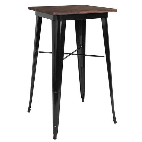 Flash Furniture 23.5" Square Black Metal Indoor Bar Height Table with Walnut Rustic Wood Top - CH-31330-40M1-BK-GG