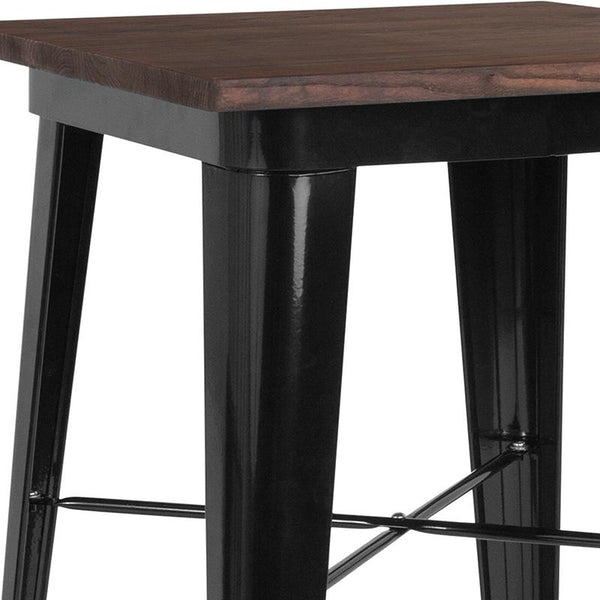 Flash Furniture 23.5" Square Black Metal Indoor Bar Height Table with Walnut Rustic Wood Top - CH-31330-40M1-BK-GG