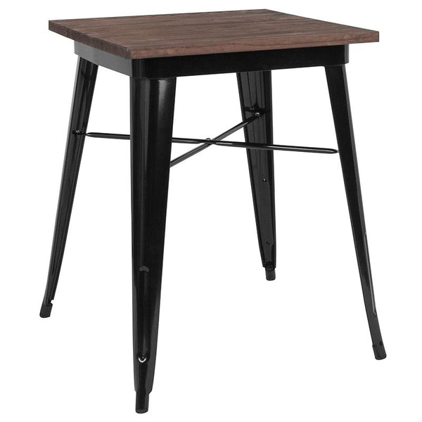 Flash Furniture 23.5" Square Black Metal Indoor Table with Walnut Rustic Wood Top - CH-31330-29M1-BK-GG