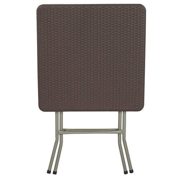 Flash Furniture 23.5'' Square Brown Rattan Plastic Folding Table - DAD-FT60-GG