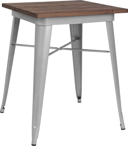 Flash Furniture 23.5" Square Silver Metal Indoor Table with Walnut Rustic Wood Top - CH-31330-29M1-SIL-GG