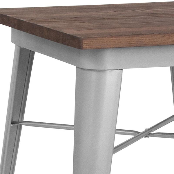 Flash Furniture 23.5" Square Silver Metal Indoor Table with Walnut Rustic Wood Top - CH-31330-29M1-SIL-GG