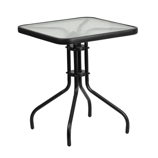 Flash Furniture 23.5'' Square Tempered Glass Metal Table - TLH-073A-1-GG
