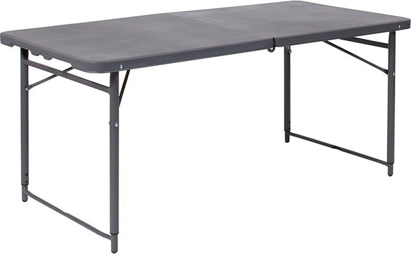 Flash Furniture 23.5''W x 48.25''L Height Adjustable Bi-Fold Dark Gray Plastic Folding Table with Carrying Handle - DAD-LF-122Z-DG-GG