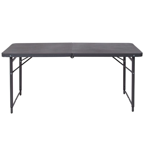 Flash Furniture 23.5''W x 48.25''L Height Adjustable Bi-Fold Dark Gray Plastic Folding Table with Carrying Handle - DAD-LF-122Z-DG-GG