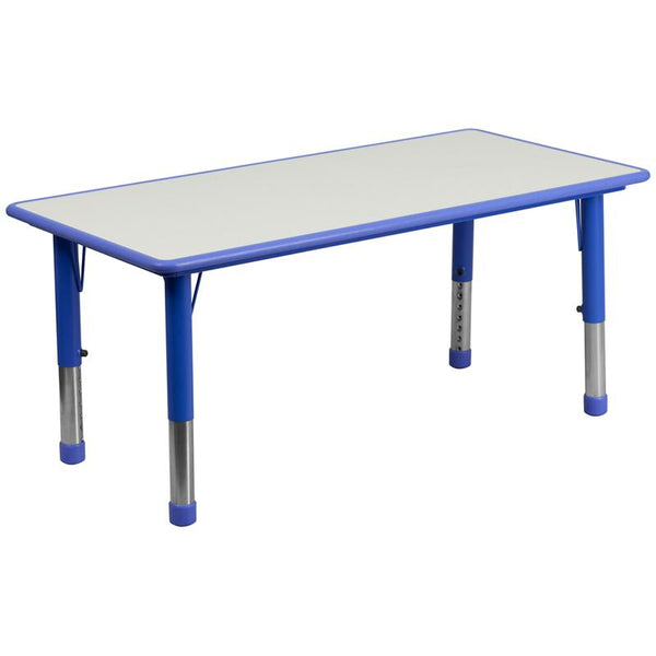 Flash Furniture 23.625''W x 47.25''L Rectangular Blue Plastic Height Adjustable Activity Table with Grey Top - YU-YCY-060-RECT-TBL-BLUE-GG