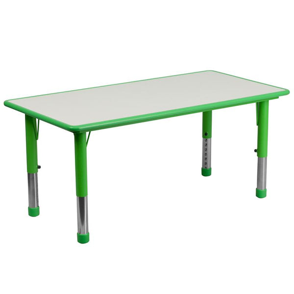 Flash Furniture 23.625''W x 47.25''L Rectangular Green Plastic Height Adjustable Activity Table with Grey Top - YU-YCY-060-RECT-TBL-GREEN-GG