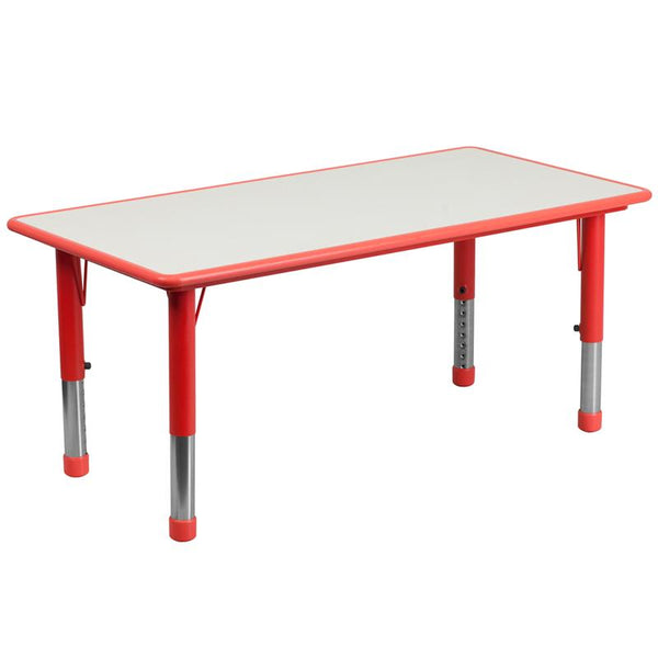Flash Furniture 23.625''W x 47.25''L Rectangular Red Plastic Height Adjustable Activity Table with Grey Top - YU-YCY-060-RECT-TBL-RED-GG