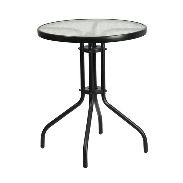 Flash Furniture 23.75'' Round Tempered Glass Metal Table - TLH-070-1-GG