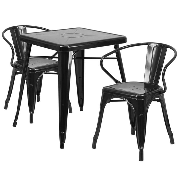 Flash Furniture 23.75'' Square Black Metal Indoor-Outdoor Table Set with 2 Arm Chairs - CH-31330-2-70-BK-GG