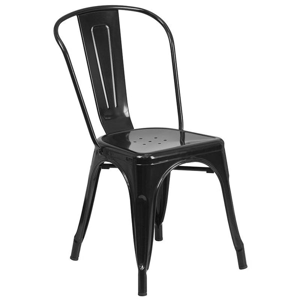 Flash Furniture 23.75'' Square Black Metal Indoor-Outdoor Table Set with 2 Stack Chairs - CH-31330-2-30-BK-GG