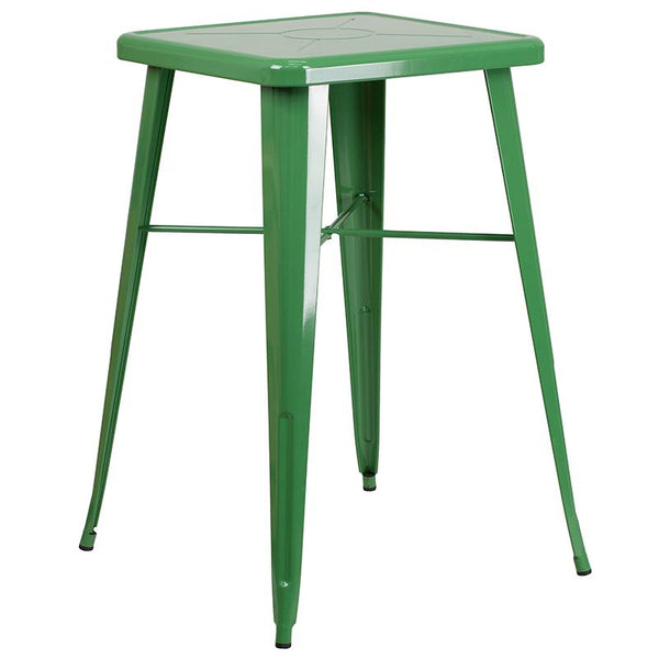 Flash Furniture 23.75'' Square Green Metal Indoor-Outdoor Bar Table Set with 2 Stools with Backs - CH-31330B-2-30GB-GN-GG