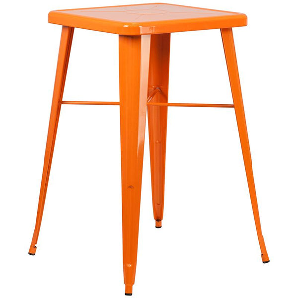 Flash Furniture 23.75'' Square Orange Metal Indoor-Outdoor Bar Table Set with 2 Stools with Backs - CH-31330B-2-30GB-OR-GG
