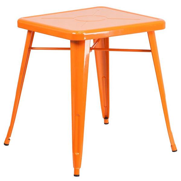 Flash Furniture 23.75'' Square Orange Metal Indoor-Outdoor Table Set with 2 Stack Chairs - CH-31330-2-30-OR-GG