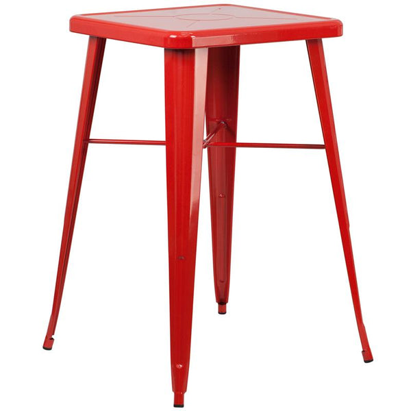 Flash Furniture 23.75'' Square Red Metal Indoor-Outdoor Bar Height Table - CH-31330-RED-GG