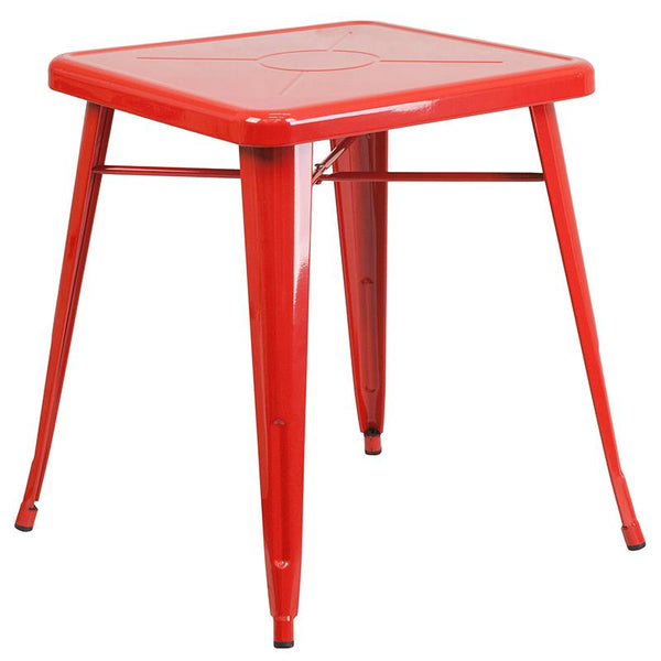 Flash Furniture 23.75'' Square Red Metal Indoor-Outdoor Table Set with 2 Stack Chairs - CH-31330-2-30-RED-GG