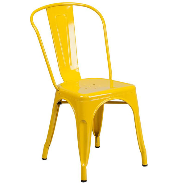 Flash Furniture 23.75'' Square Yellow Metal Indoor-Outdoor Table Set with 2 Stack Chairs - CH-31330-2-30-YL-GG