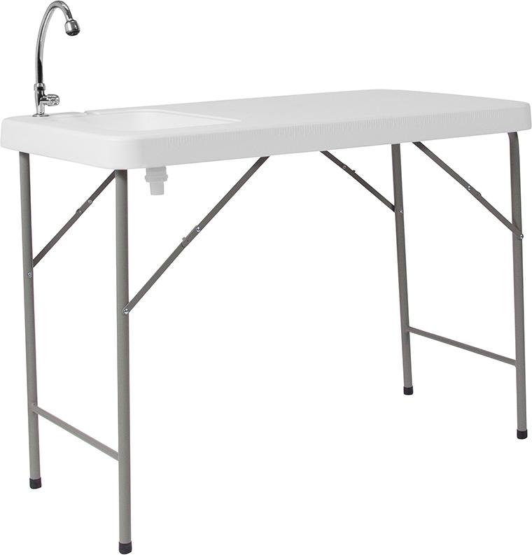 Flash Furniture 23''W x 45''L Granite White Plastic Folding Table with Sink - DAD-PYZ-116-GG