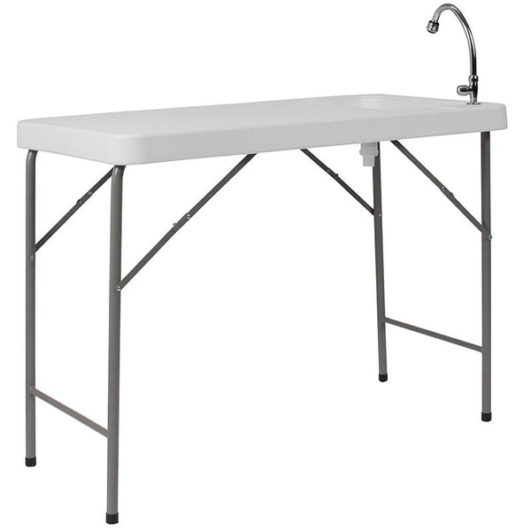 Flash Furniture 23''W x 45''L Granite White Plastic Folding Table with Sink - DAD-PYZ-116-GG