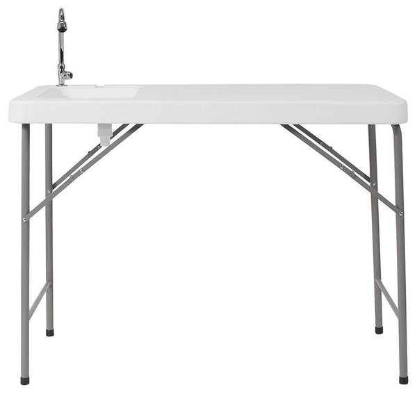 Flash Furniture 23''W x 45''L Granite White Plastic Folding Table with Sink - DAD-PYZ-116-GG