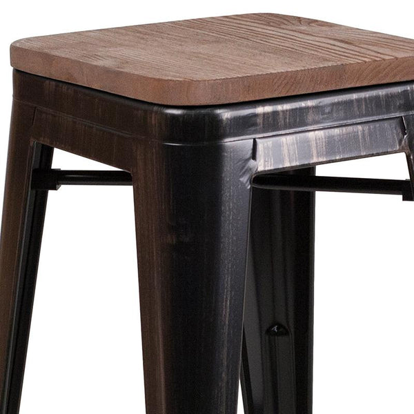 Flash Furniture 24" High Backless Black-Antique Gold Metal Counter Height Stool with Square Wood Seat - CH-31320-24-BQ-WD-GG