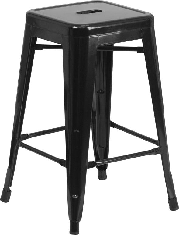 Flash Furniture 24'' High Backless Black Metal Indoor-Outdoor Counter Height Stool with Square Seat - CH-31320-24-BK-GG