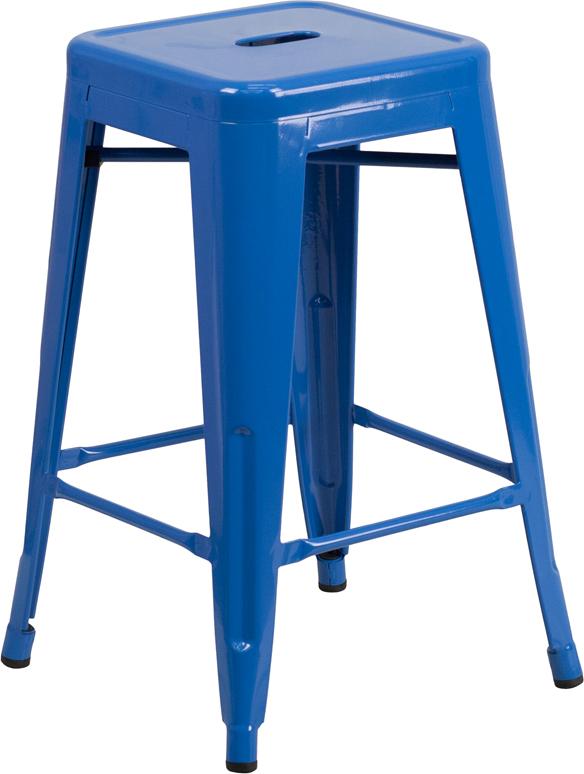 Flash Furniture 24'' High Backless Blue Metal Indoor-Outdoor Counter Height Stool with Square Seat - CH-31320-24-BL-GG