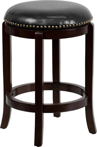 Flash Furniture 24'' High Backless Cappuccino Wood Counter Height Stool with Black Leather Swivel Seat - TA-68924-CA-CTR-GG