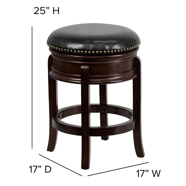 Flash Furniture 24'' High Backless Cappuccino Wood Counter Height Stool with Carved Apron and Black Leather Swivel Seat - TA-68824-CA-CTR-GG