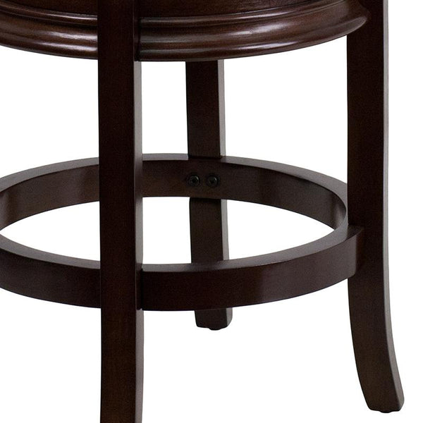 Flash Furniture 24'' High Backless Cappuccino Wood Counter Height Stool with Carved Apron and Black Leather Swivel Seat - TA-68824-CA-CTR-GG