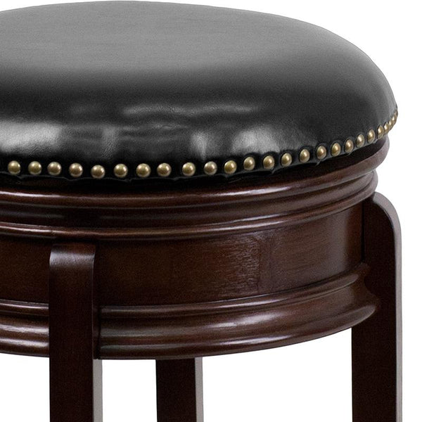 Flash Furniture 24'' High Backless Cappuccino Wood Counter Height Stool with Carved Apron and Black Leather Swivel Seat - TA-68824-CA-CTR-GG