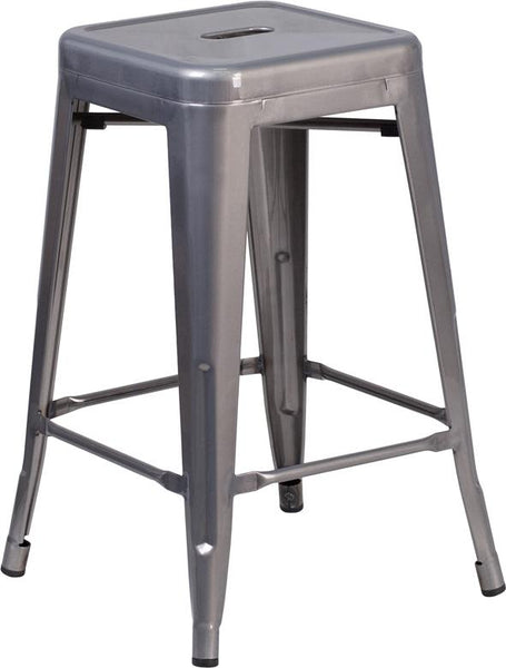Flash Furniture 24'' High Backless Clear Coated Metal Indoor Counter Height Stool with Square Seat - XU-DG-TP0004-24-GG