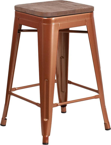 Flash Furniture 24" High Backless Copper Counter Height Stool with Square Wood Seat - ET-BT3503-24-POC-WD-GG