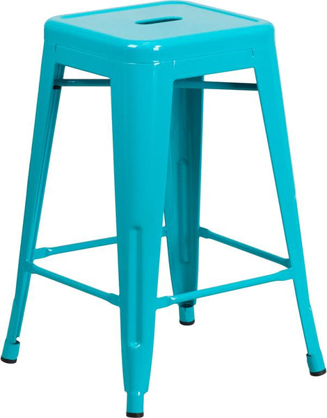 Flash Furniture 24'' High Backless Crystal Teal-Blue Indoor-Outdoor Counter Height Stool - ET-BT3503-24-CB-GG