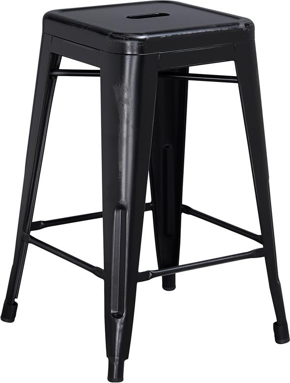 Flash Furniture 24'' High Backless Distressed Black Metal Indoor-Outdoor Counter Height Stool - ET-BT3503-24-BK-GG