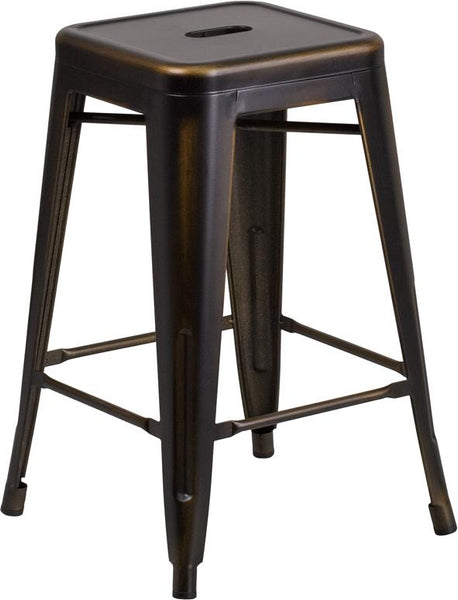 Flash Furniture 24'' High Backless Distressed Copper Metal Indoor-Outdoor Counter Height Stool - ET-BT3503-24-COP-GG