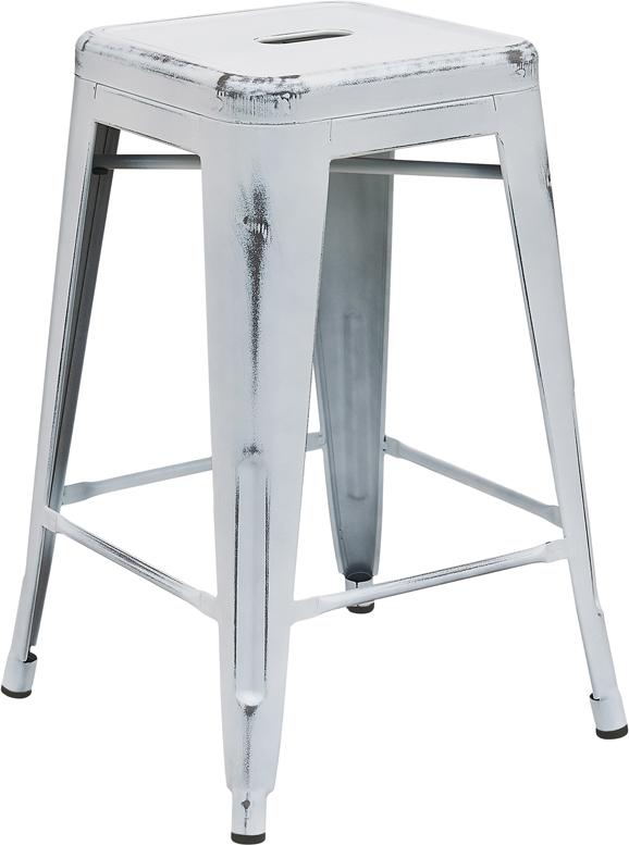 Flash Furniture 24'' High Backless Distressed White Metal Indoor-Outdoor Counter Height Stool - ET-BT3503-24-WH-GG