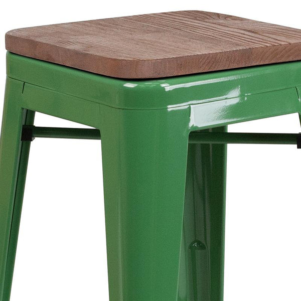 Flash Furniture 24" High Backless Green Metal Counter Height Stool with Square Wood Seat - CH-31320-24-GN-WD-GG