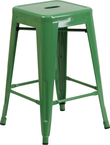 Flash Furniture 24'' High Backless Green Metal Indoor-Outdoor Counter Height Stool with Square Seat - CH-31320-24-GN-GG