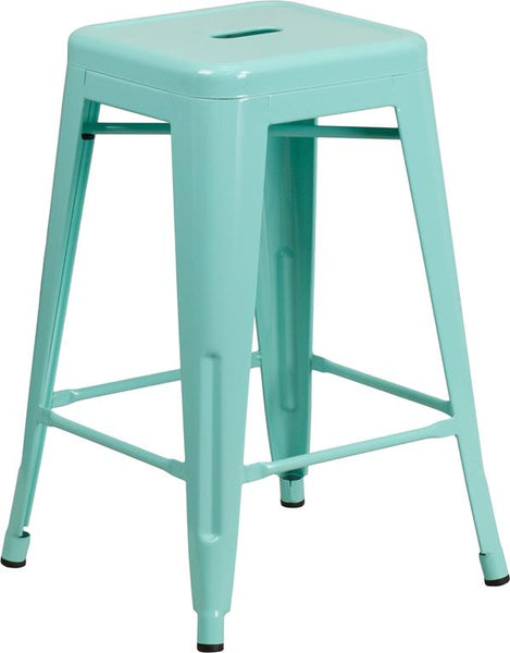 Flash Furniture 24'' High Backless Mint Green Indoor-Outdoor Counter Height Stool - ET-BT3503-24-MINT-GG
