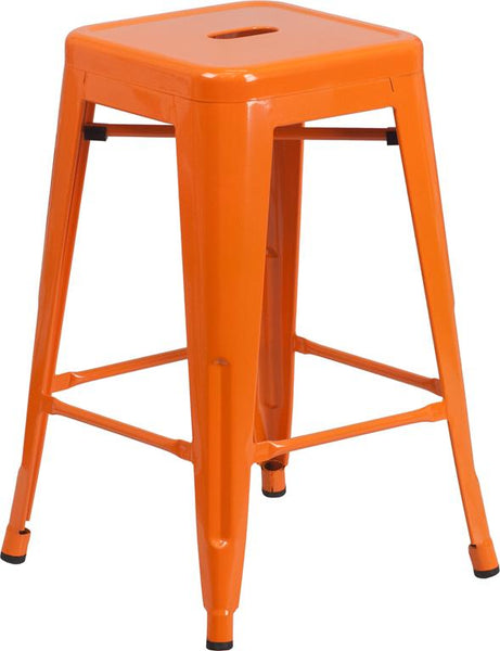 Flash Furniture 24'' High Backless Orange Metal Indoor-Outdoor Counter Height Stool with Square Seat - CH-31320-24-OR-GG