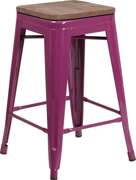 Flash Furniture 24" High Backless Purple Counter Height Stool with Square Wood Seat - ET-BT3503-24-PUR-WD-GG