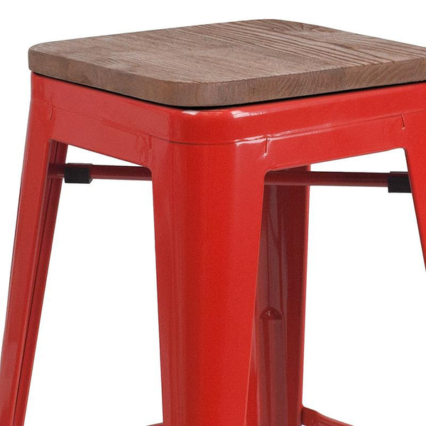 Flash Furniture 24" High Backless Red Metal Counter Height Stool with Square Wood Seat - CH-31320-24-RED-WD-GG