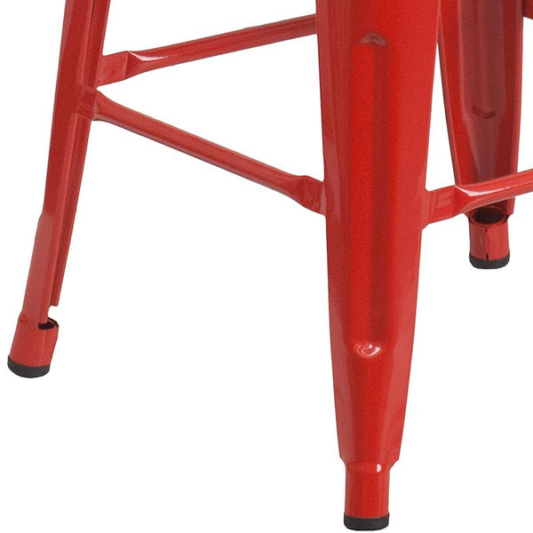 Flash Furniture 24" High Backless Red Metal Counter Height Stool with Square Wood Seat - CH-31320-24-RED-WD-GG