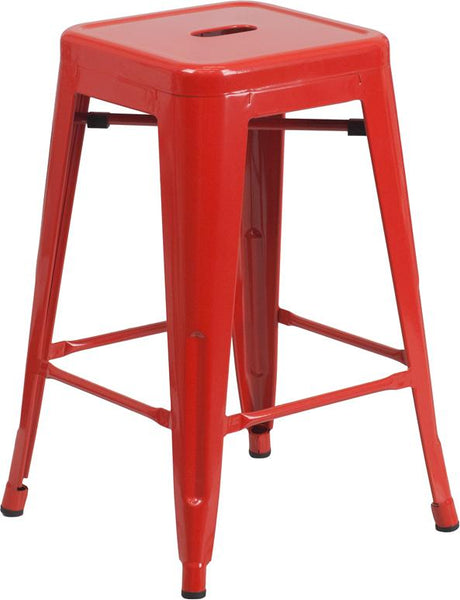 Flash Furniture 24'' High Backless Red Metal Indoor-Outdoor Counter Height Stool with Square Seat - CH-31320-24-RED-GG