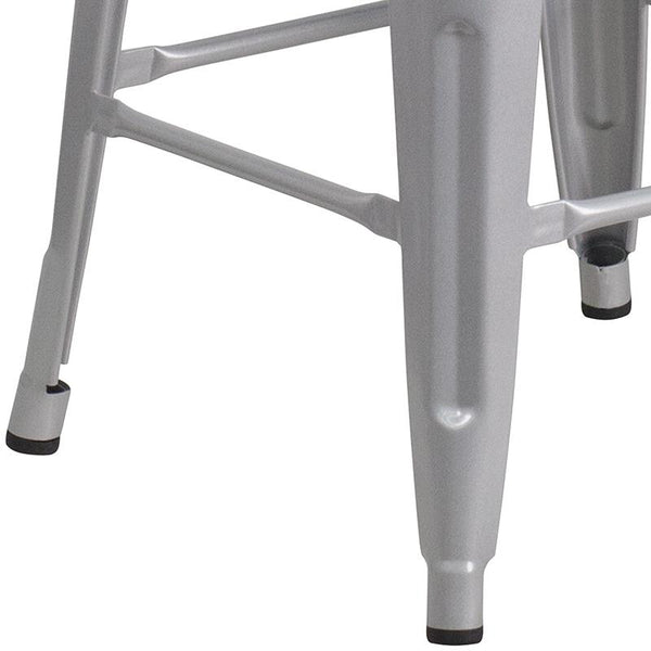 Flash Furniture 24" High Backless Silver Metal Counter Height Stool with Square Wood Seat - CH-31320-24-SIL-WD-GG