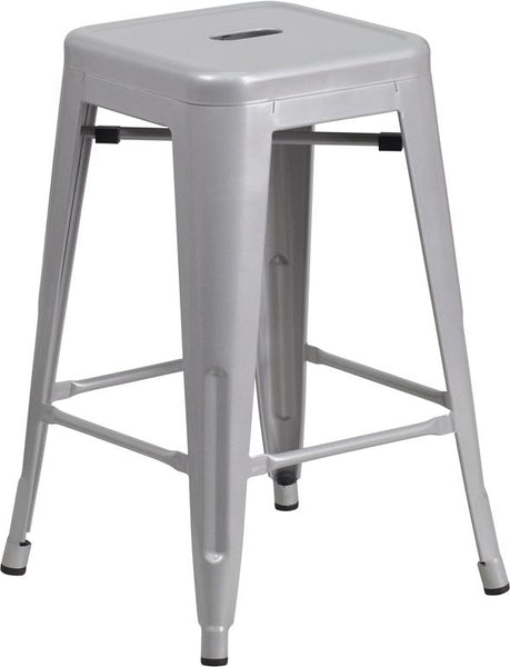 Flash Furniture 24'' High Backless Silver Metal Indoor-Outdoor Counter Height Stool with Square Seat - CH-31320-24-SIL-GG