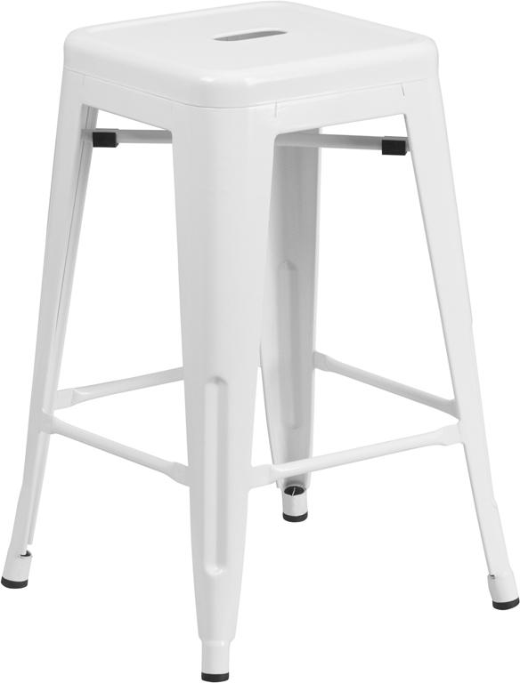 Flash Furniture 24'' High Backless White Metal Indoor-Outdoor Counter Height Stool with Square Seat - CH-31320-24-WH-GG