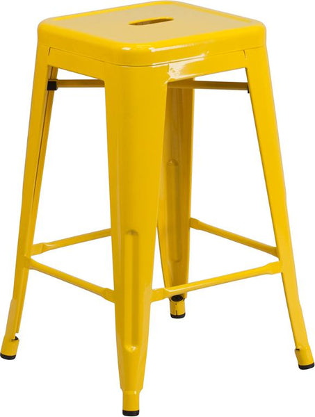 Flash Furniture 24'' High Backless Yellow Metal Indoor-Outdoor Counter Height Stool with Square Seat - CH-31320-24-YL-GG
