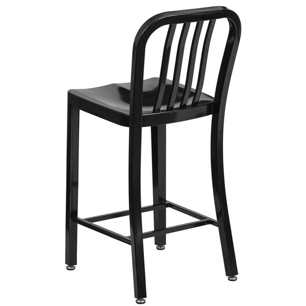 Flash Furniture 24'' High Black Metal Indoor-Outdoor Counter Height Stool with Vertical Slat Back - CH-61200-24-BK-GG